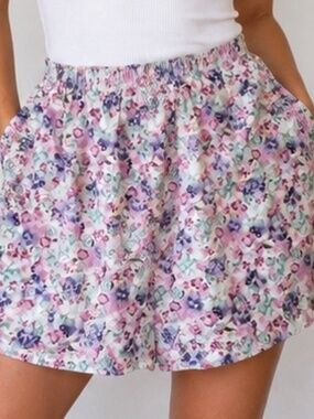 Vintage Brindar Floral Skort USA Made Cotton High Waist Pockets Pastel L